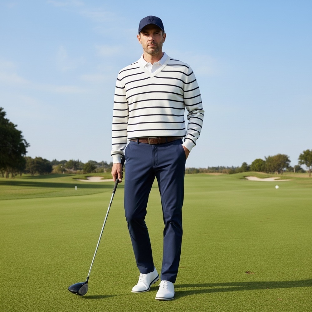 NWT iliac golf Bert LaMar White Striped Sweater Long Sleeves Size XL